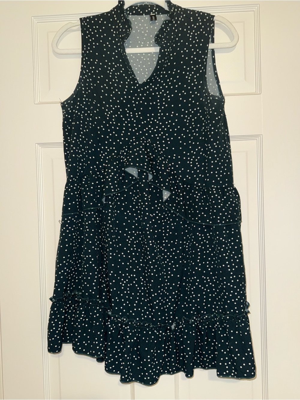 Sleeveless Green Dress with White Polka Dots